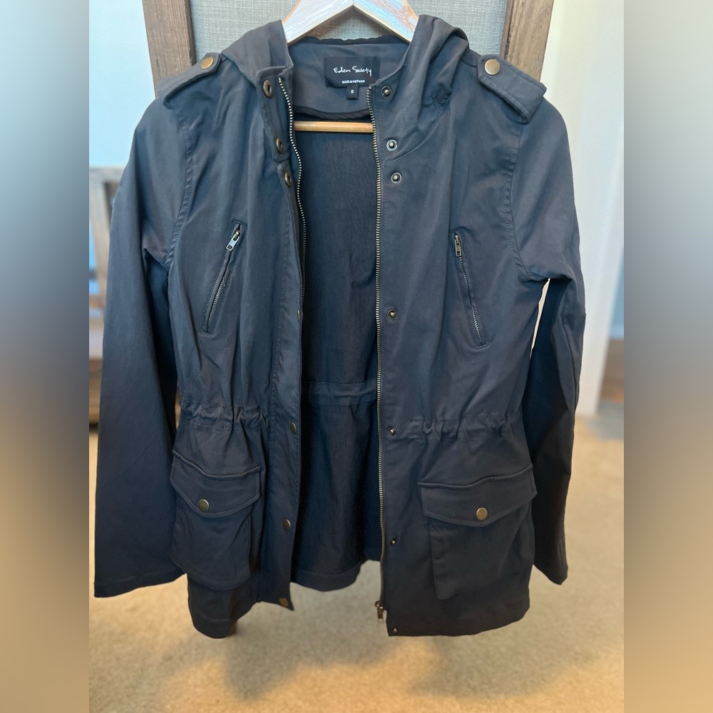 Eden Society: Dark Grey Hood Cargo Jacket. never worn, small, originally $88 - Picture 5 of 8